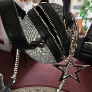 Glitter Star Disco Ball Accent Round Crossbody Bag - Silver